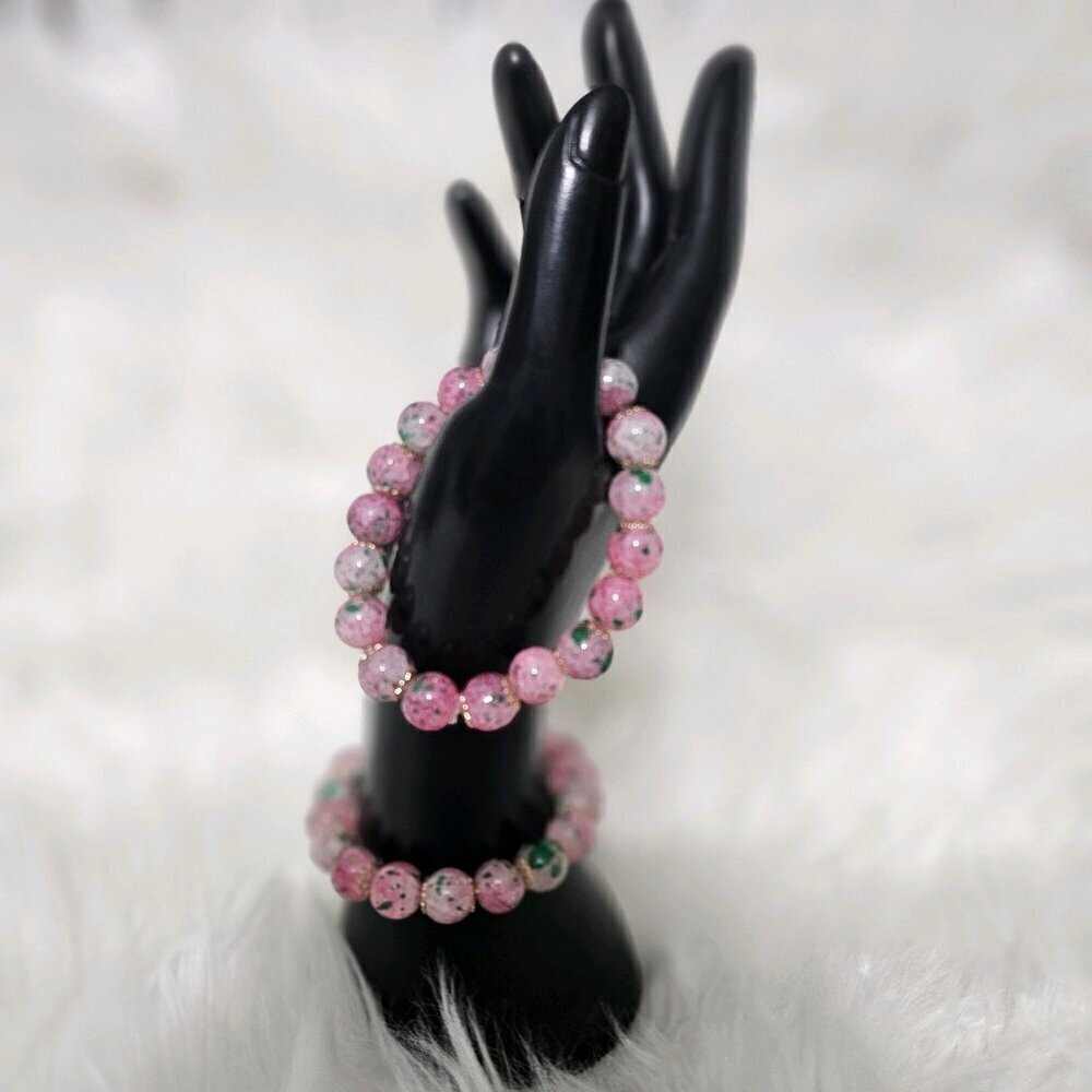 Cherry Blossom Glass Gradient Beaded Pink Bracelet NEW Set of 2